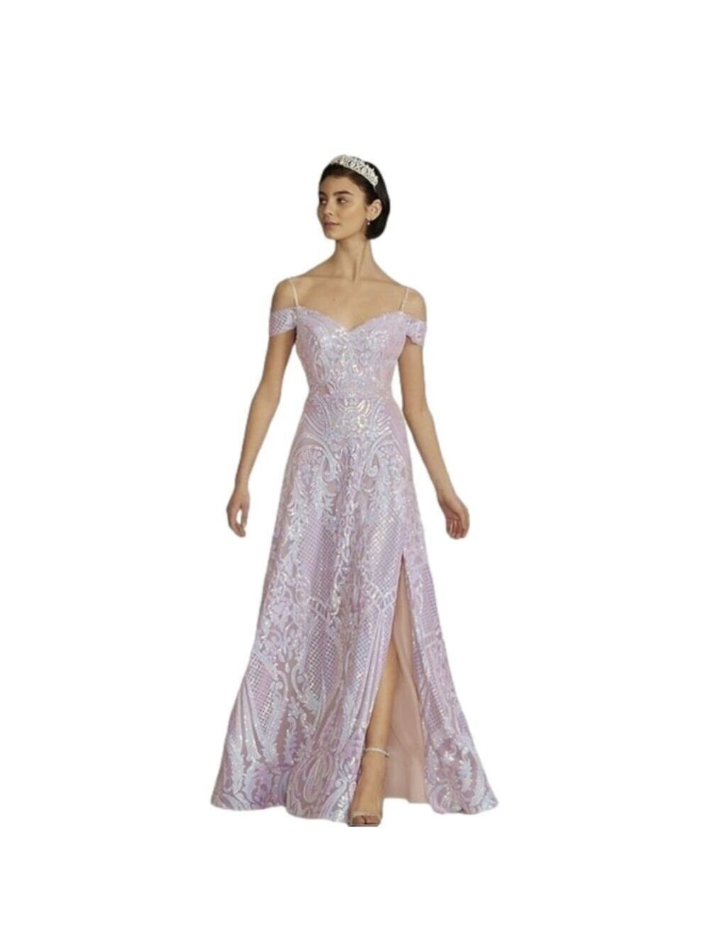 JULES And Cleo Off-The-Shoulder Patterned A-Line Slit Prom Event Wedding Dress